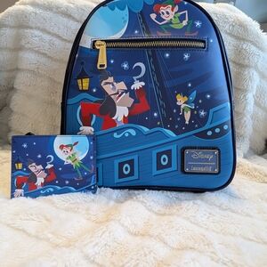 Loungefly Peter Pan Kids Backpack and Wallet Set - Blue
